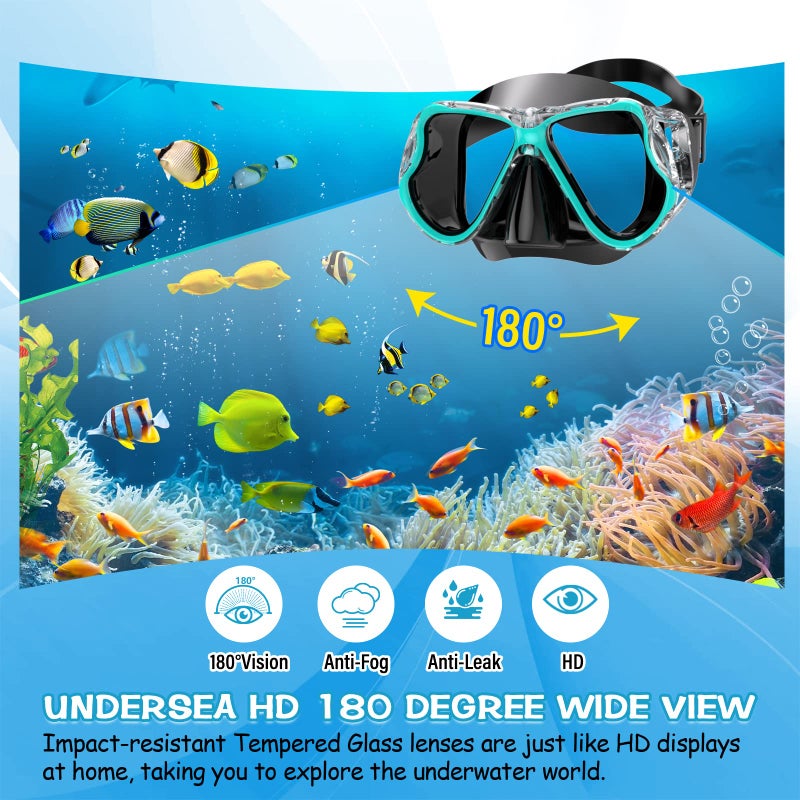 Greatever Dry Snorkel Set,Panoramic Wide View,Anti-Fog Scuba Diving Mask,Professional Snorkeling Gear for Adults - Image 2
